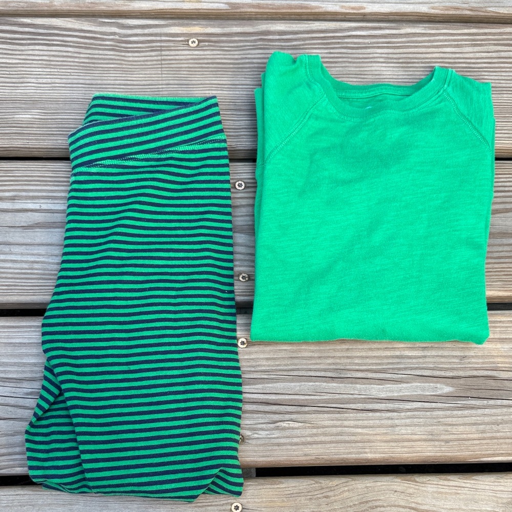 Primary Green & Navy Striped Leggings and matching Primary green tunic top